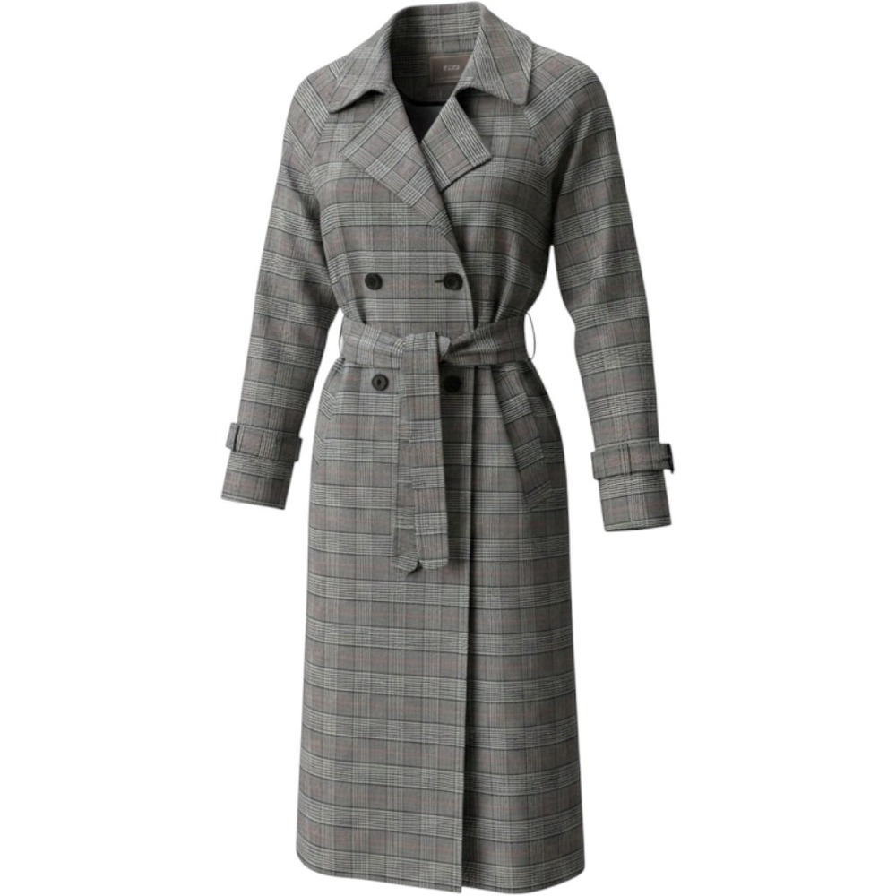 BCBG Trench Coat Women Glen Plaid Italy Belted Jacket L Grey Double Breasted